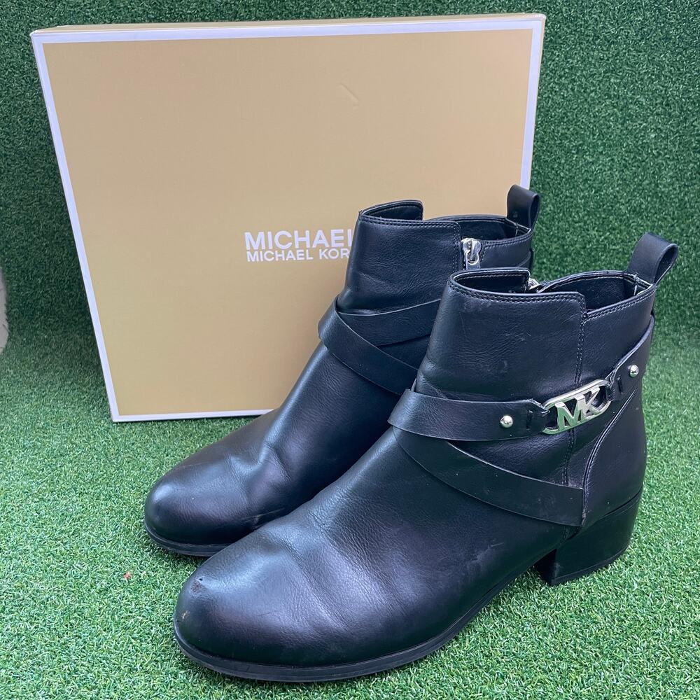 Michael Michael Kors Black Leather Kincaid Flat Booties Sz 8M